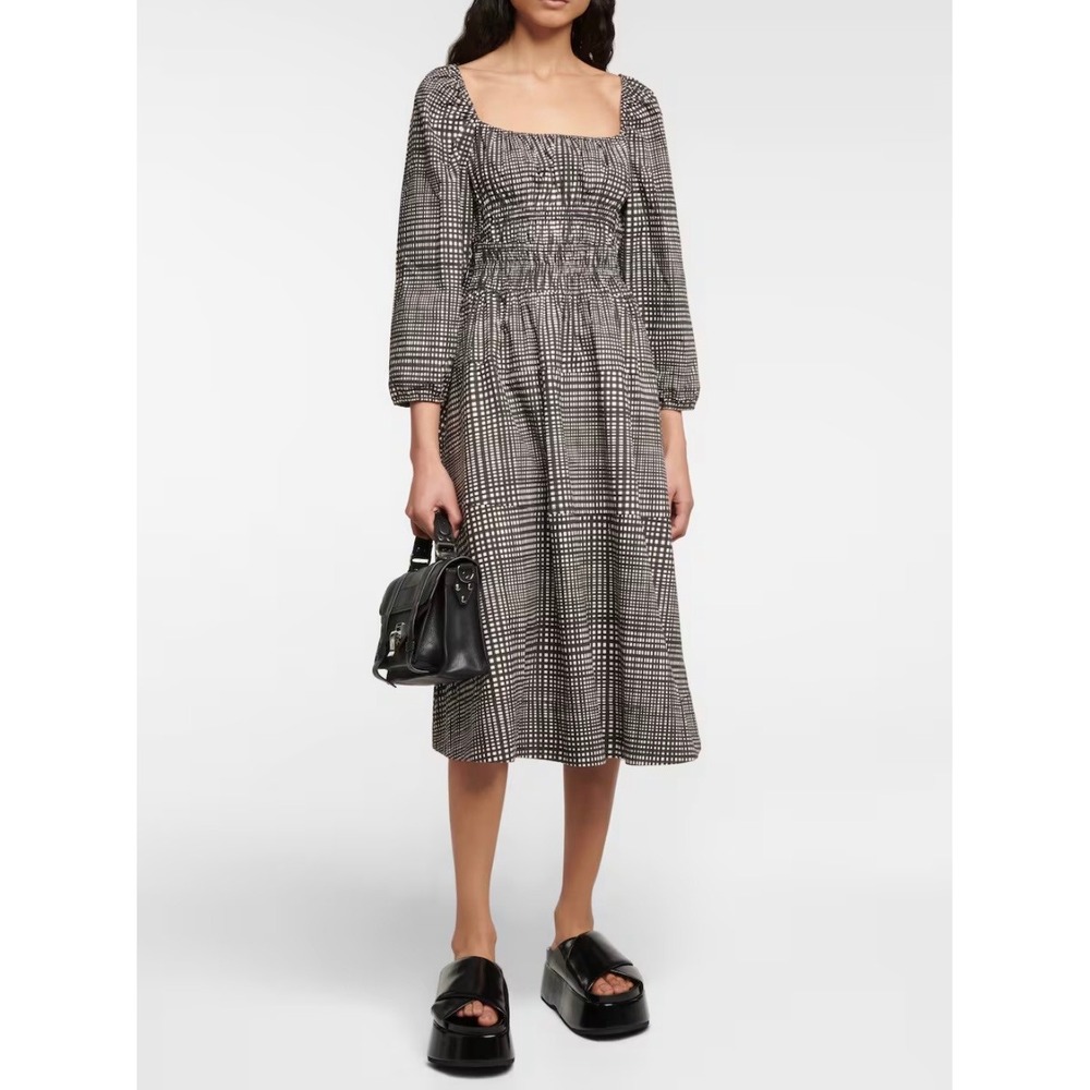 Proenza Schouler White Label Gingham Smocked‎ Midi Dress Black White Size 2
